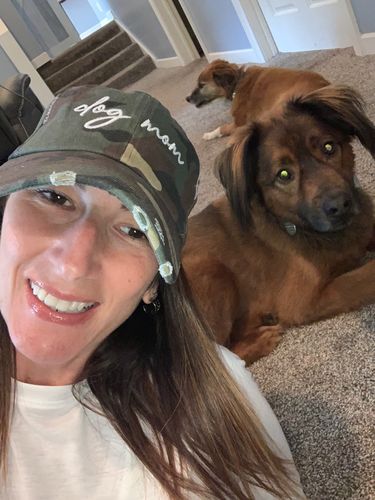 Customer photo review of Dog Mom Distressed Camo Hat