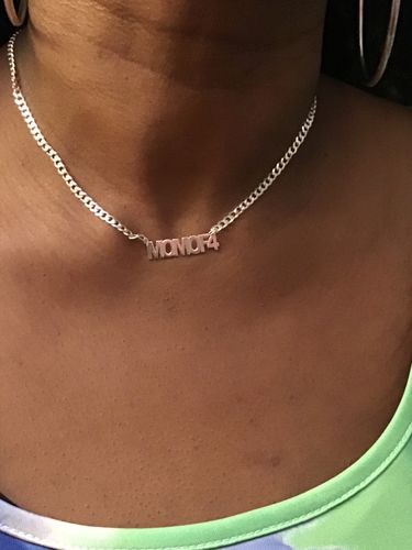 Customer photo review of Block Mini Name Necklace with Cuban Chain