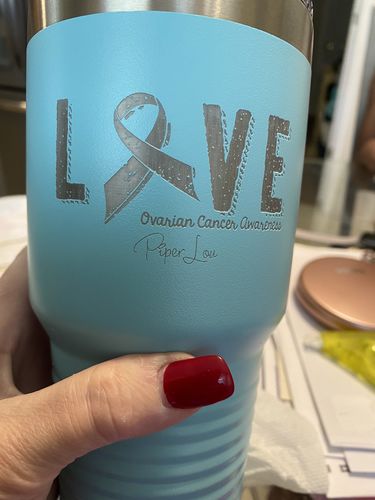 Customer photo review of 100% Donation - Ovarian Love Ribbon Laser Etched Tumbler.zip