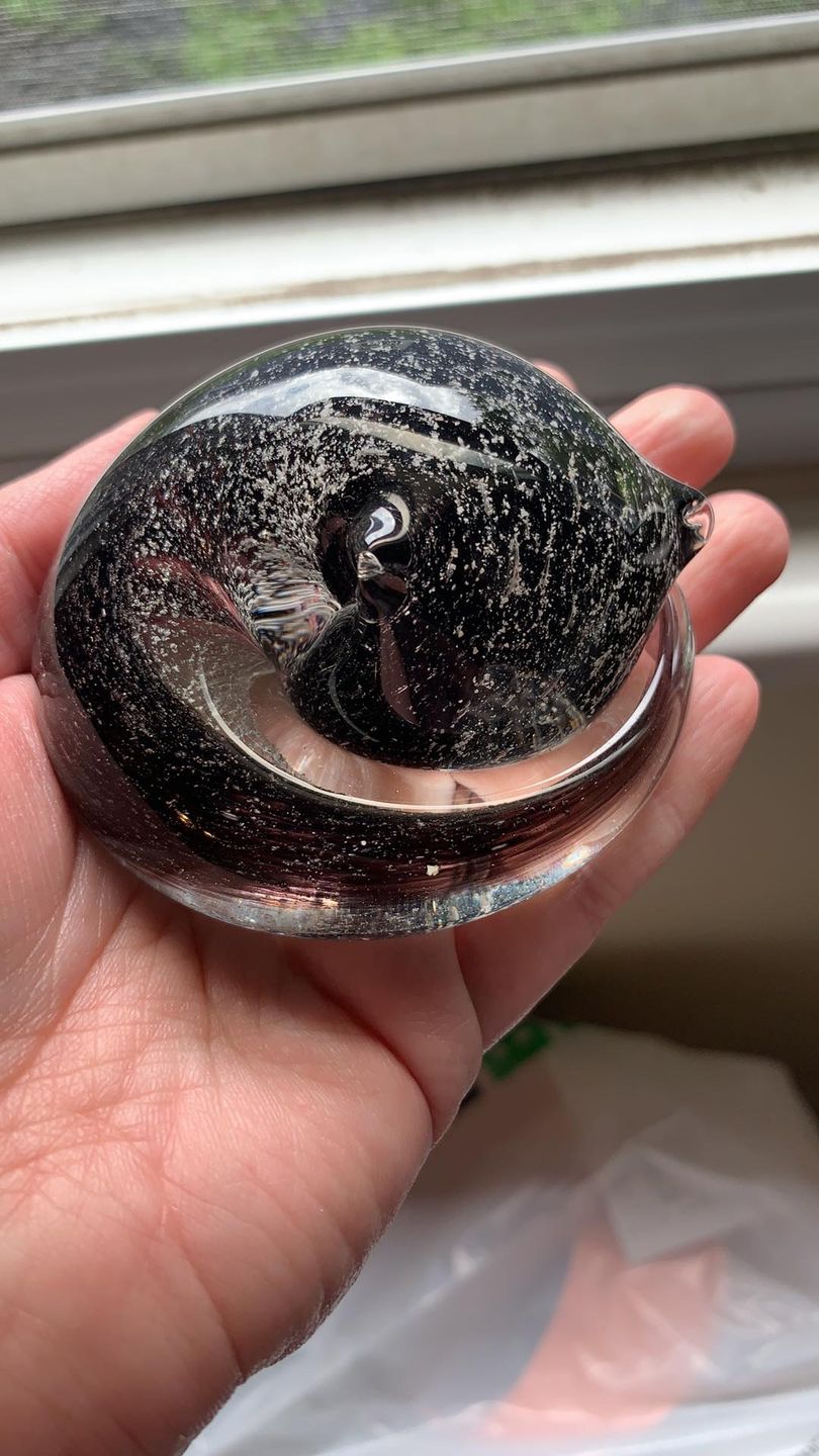 Customer photo review of Half-tone Sleeping Glass Cat with Infused Cremation Ashes