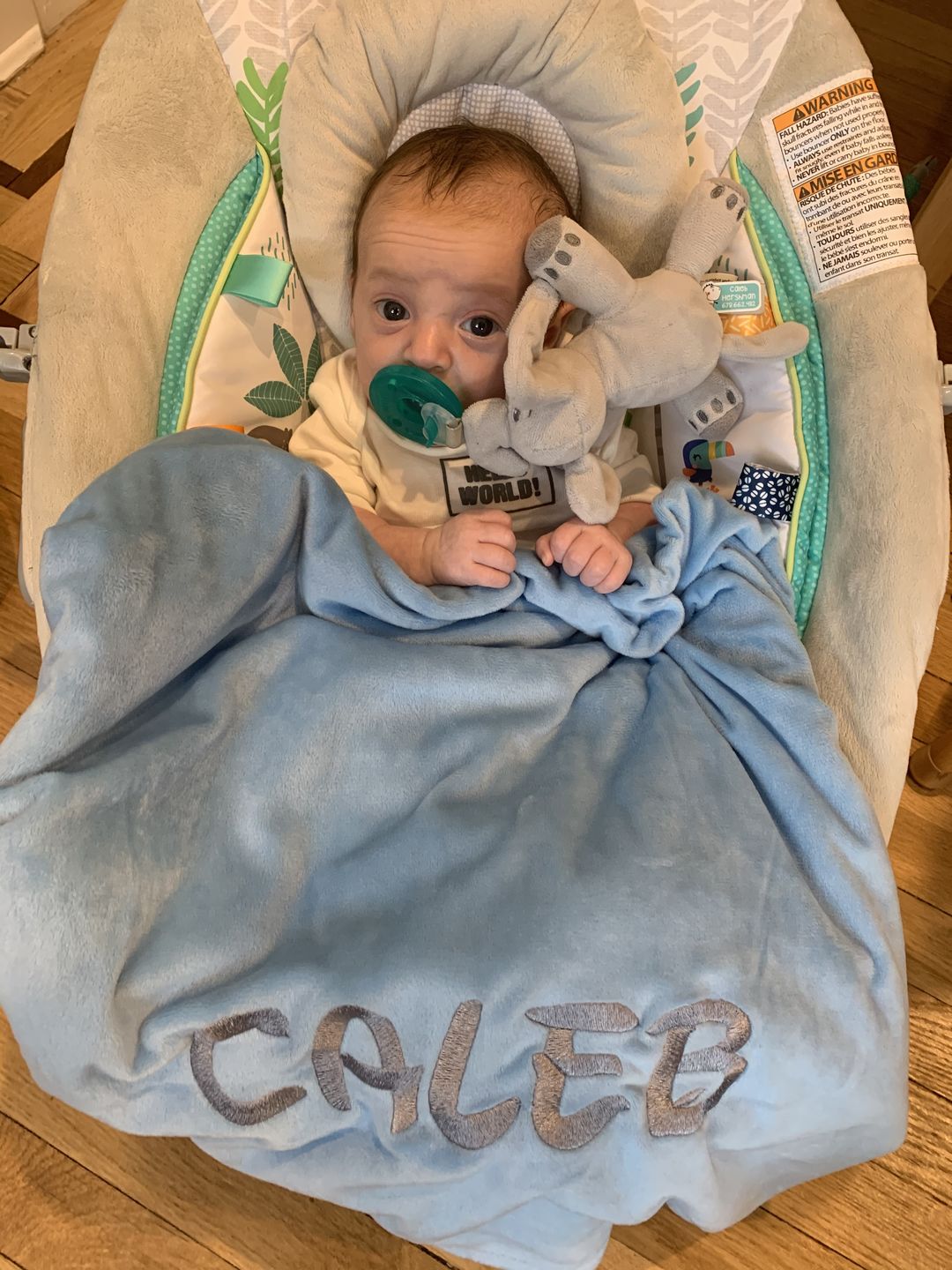 Customer photo review of MinkyBee Stroller Blanket SKY BLUE/ GREY **Limited Edition**