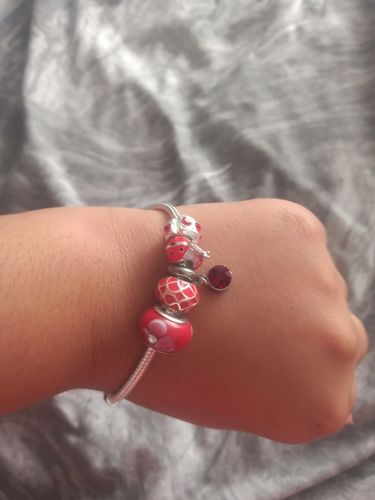 Customer photo review of Children's 'July Birthstone' Ruby Coloured Crystal Silver Plated Charm Bead Bracelet