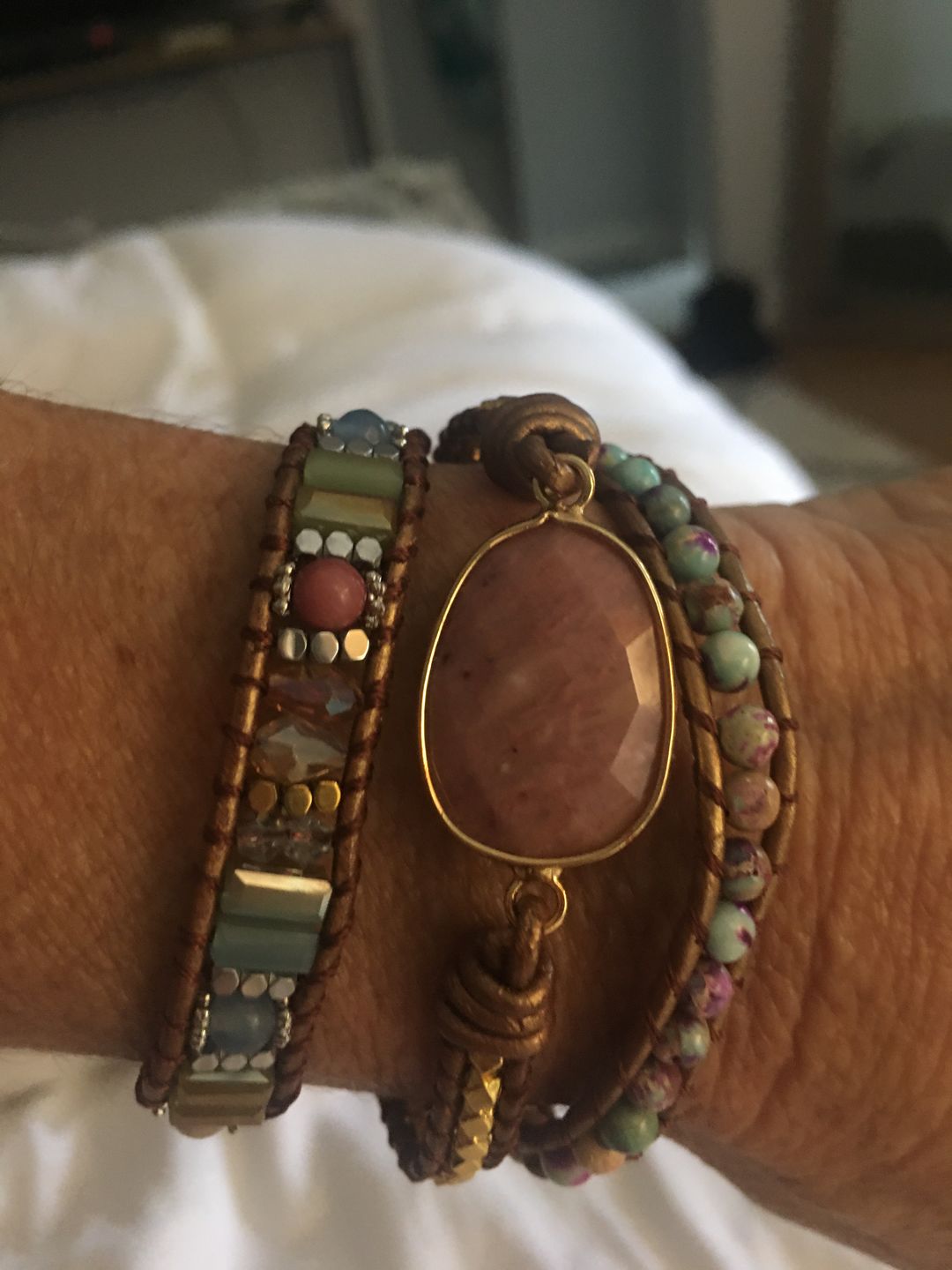 Customer photo review of Healing Rhodochrosite Wrap Bracelet