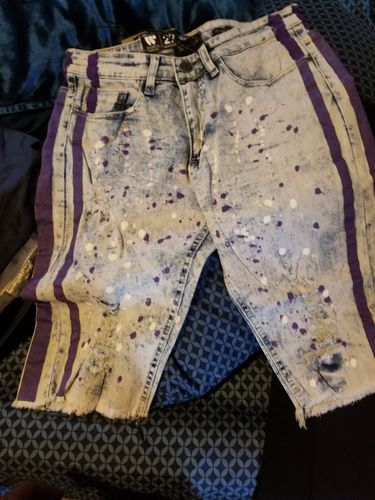 Customer photo review of Paint Splatter Denim Track Shorts Snow - Purple (M7166DA)