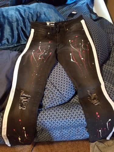 Customer photo review of Side Stripe Paint Splatter Skinny Fit Denim Black - White (M4825DA)