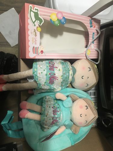 Customer photo review of Personalized Leyadoll Doll Backpack (Green)