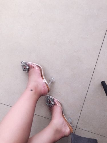 Customer photo review of Studded Pointed Toe Transparent Thin Heels