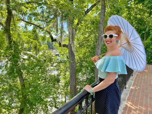 Customer photo review of Pale Blue Frenchie Top