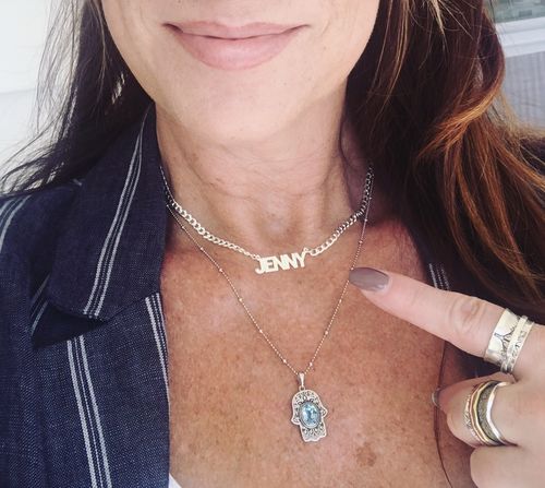 Customer photo review of Block Mini Name Necklace with Cuban Chain