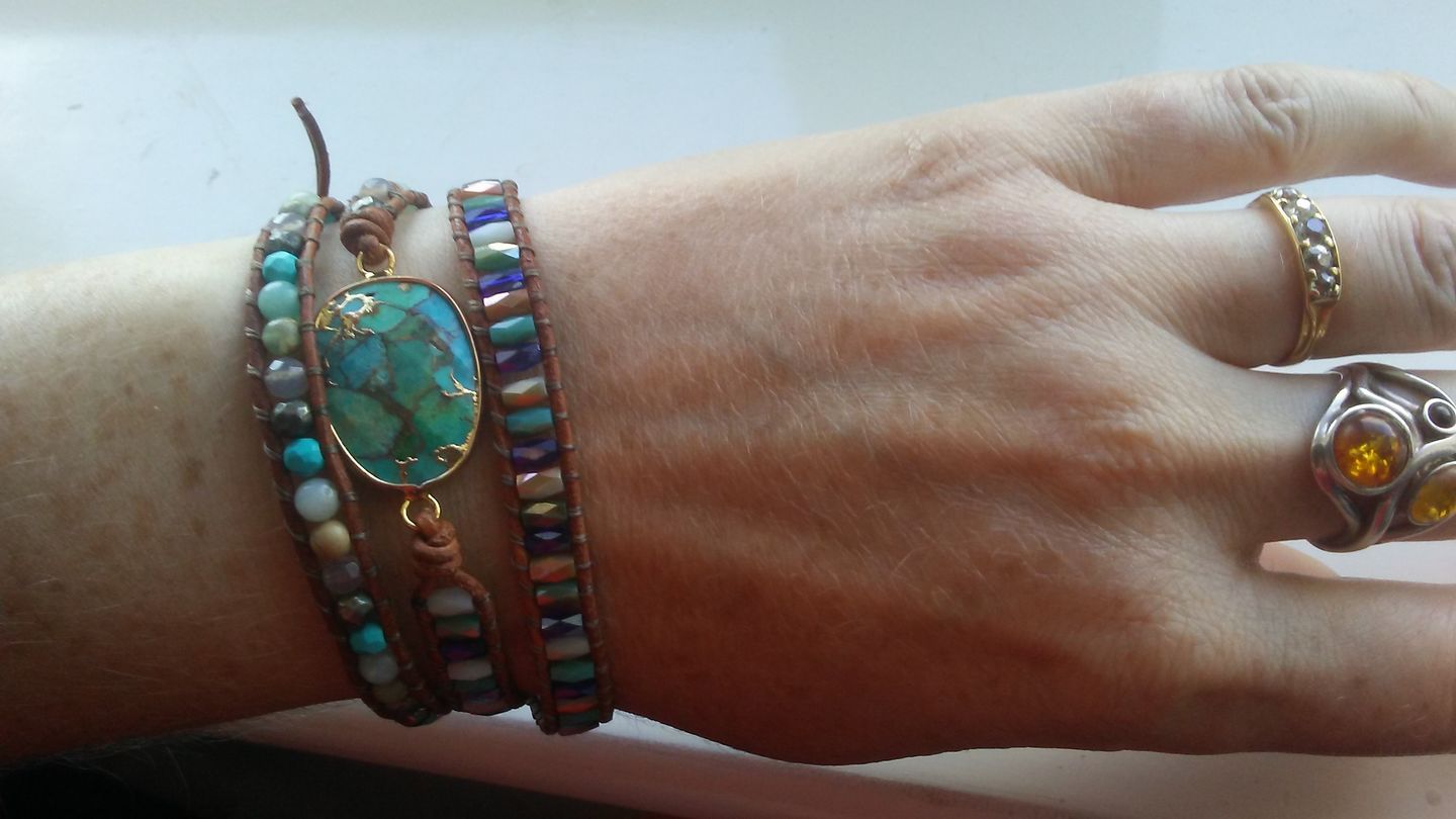Customer photo review of Natural Turquoise & Jasper Wrap Bracelet