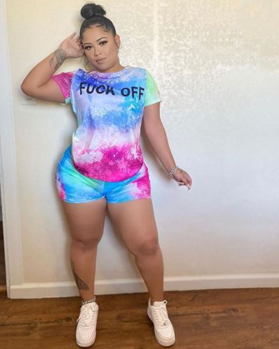 Customer photo review of Fashion Gradient Letter Printed T-shirt Set