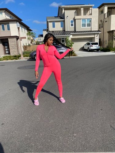 Customer photo review of Combinaison longue rose avec bandes réfléchissantes