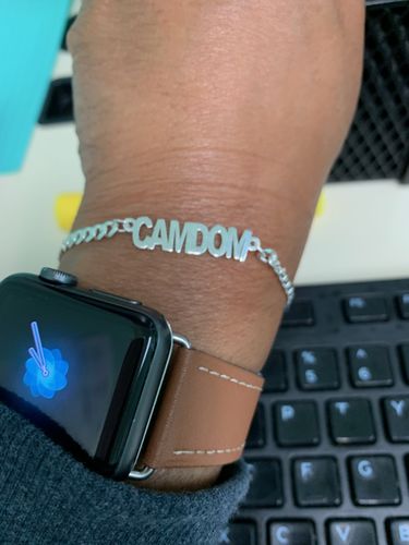 Customer photo review of Block Mini Name Bracelet with Cuban Chain