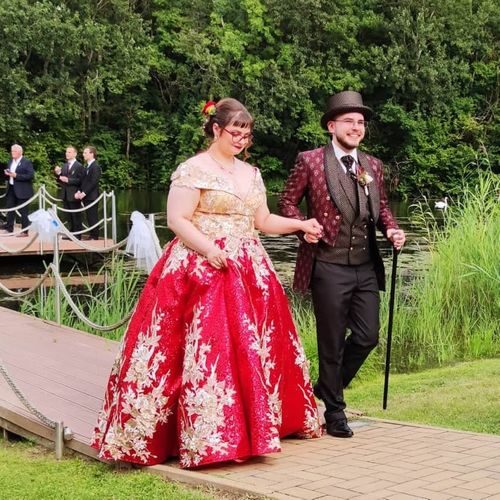 Customer photo review of Vintage Gold Prom Dresses Red Floral Lace Quinceañera Dress FD1121