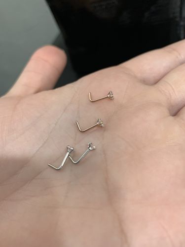 Customer photo review of 3mm Prong Set Stone L-Bend Nose Ring