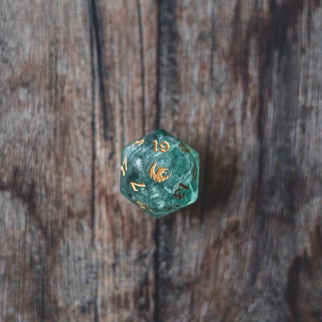 Customer photo review of URWizards Dnd Green Fluorite Gemstone Engraved Dice Set Dragon Style