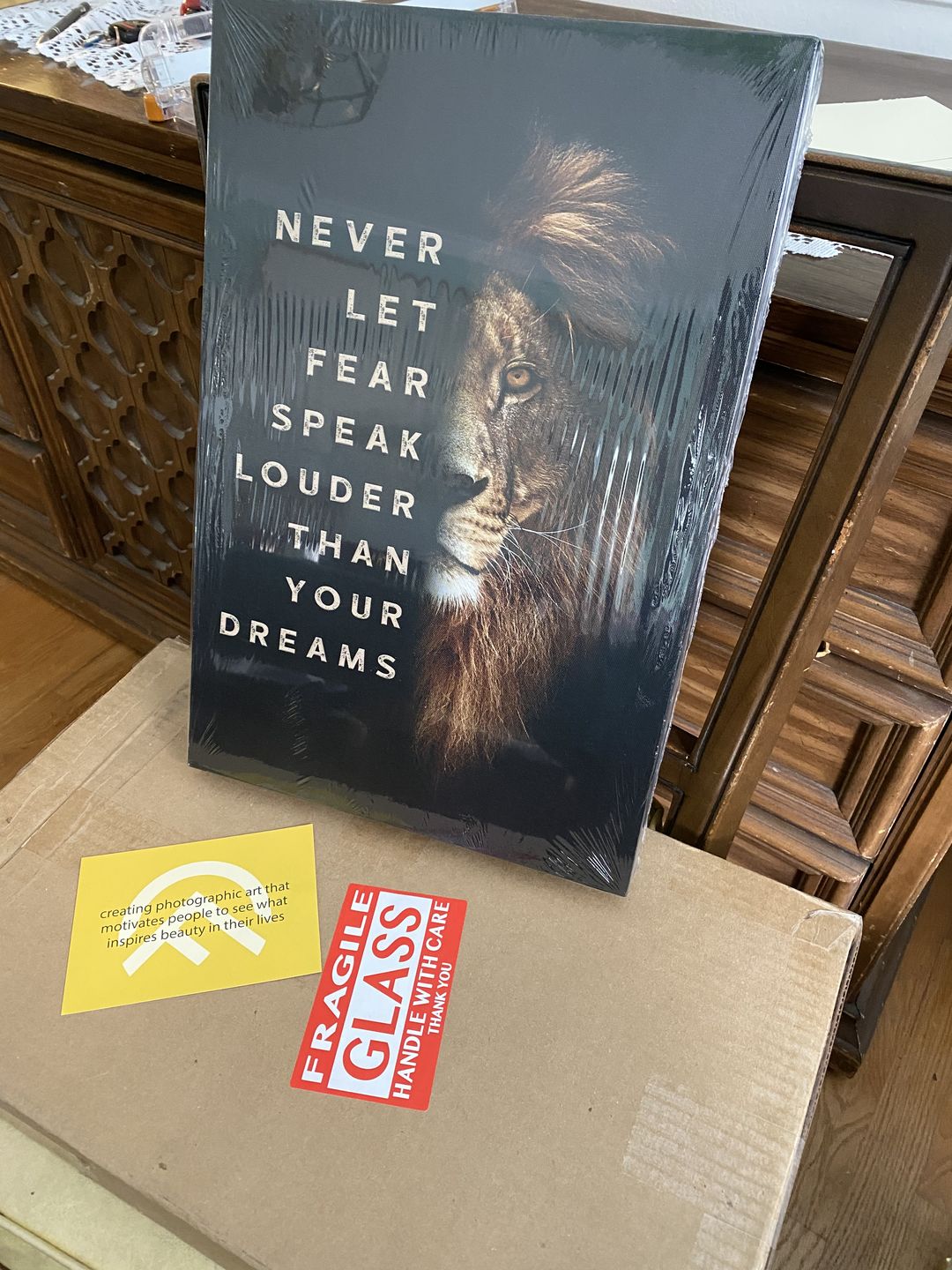 Customer photo review of Lion Motivational Canvas