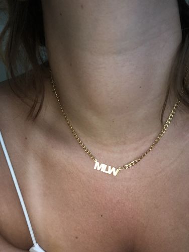 Customer photo review of Block Mini Name Necklace with Cuban Chain