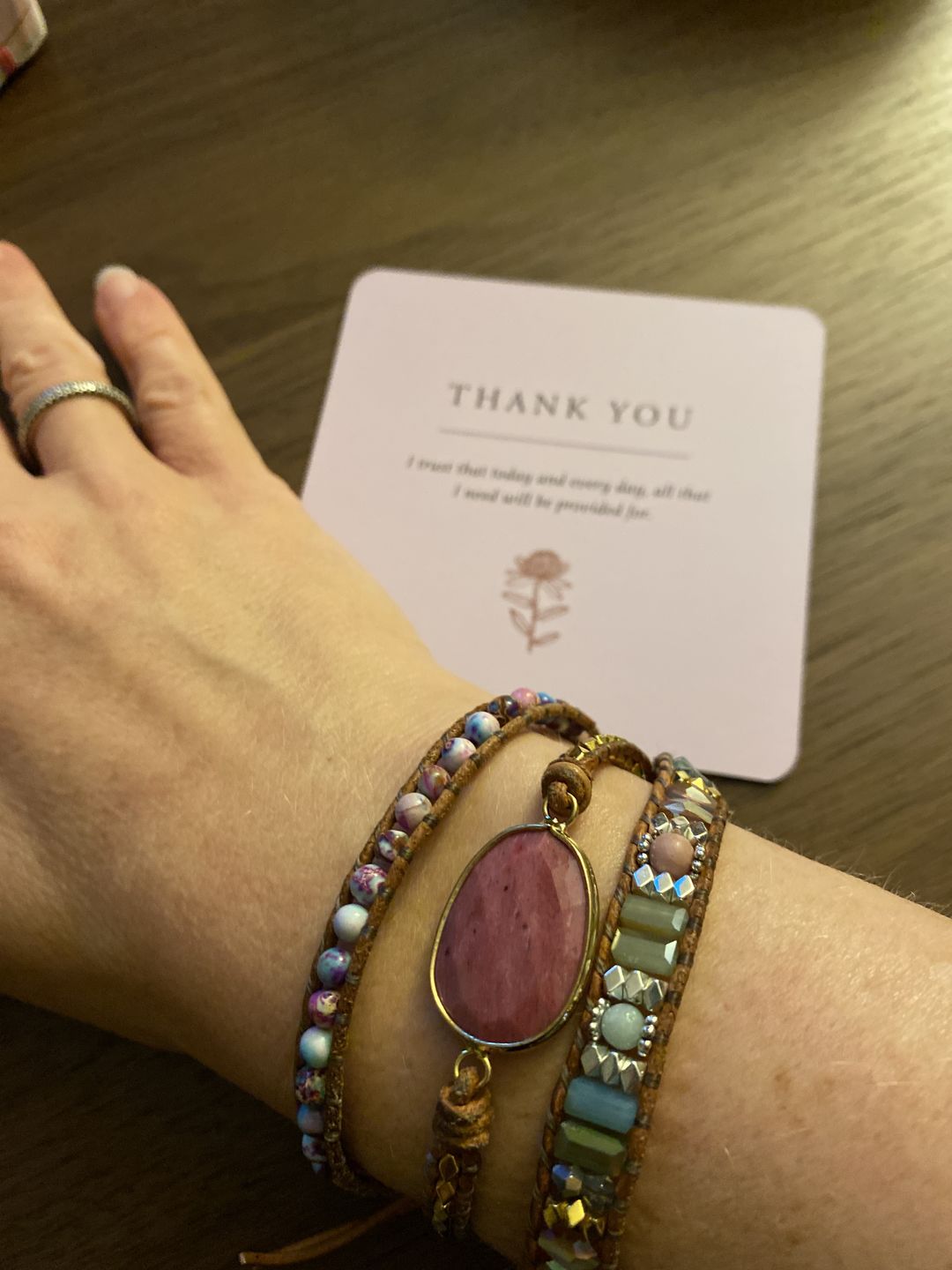 Customer photo review of Natural Rhodonite & Jasper Wrap Bracelet