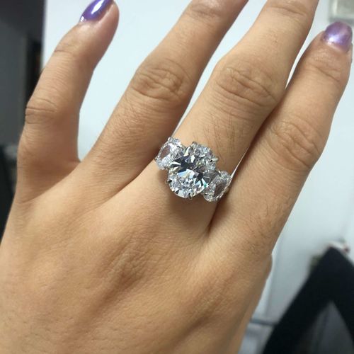 Customer photo review of Louilyjewelry Sterling Silver Oval Cut Three Stone Engagement Ring