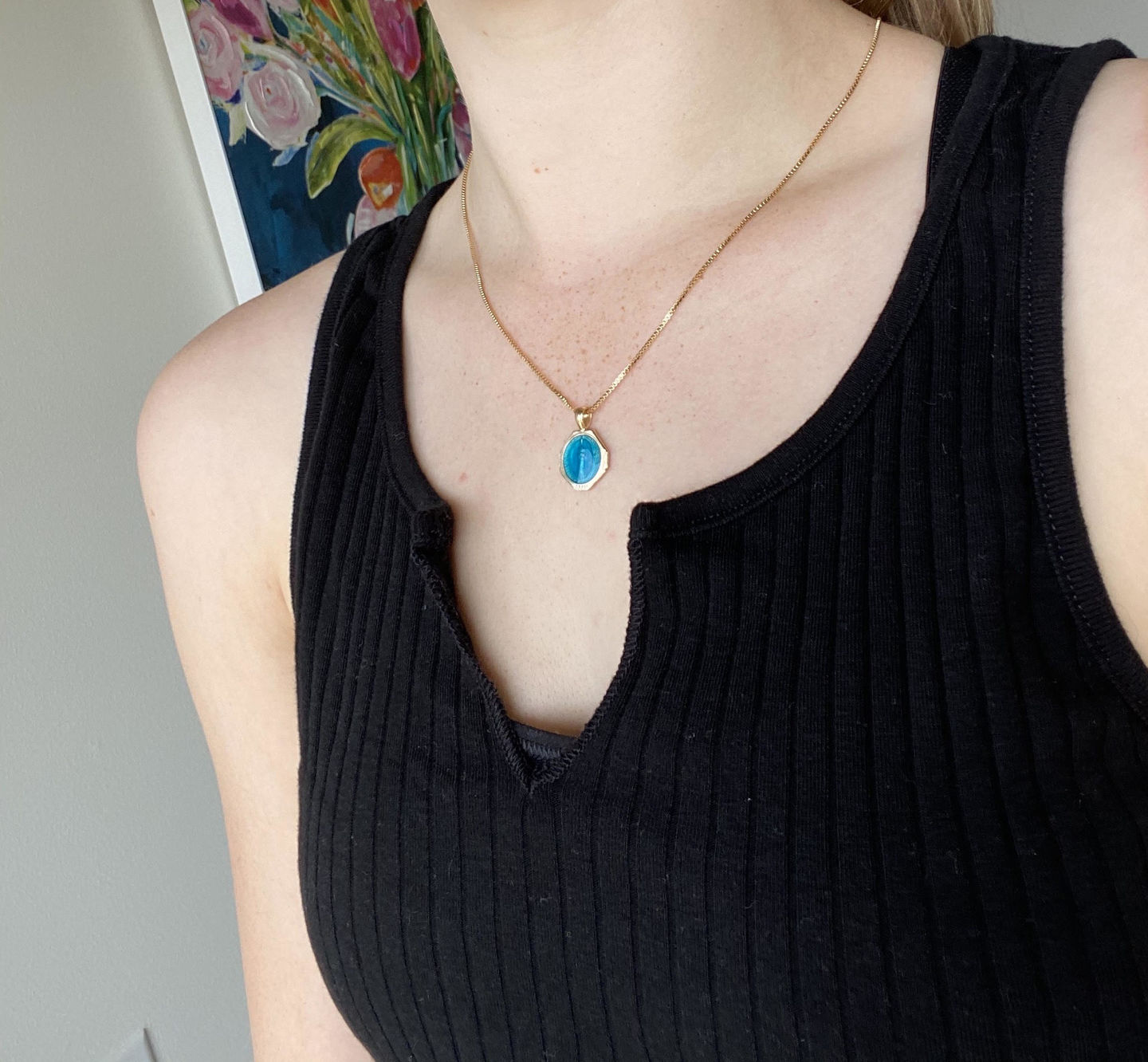 Customer photo review of Sofia Pendant Necklace in French Blue