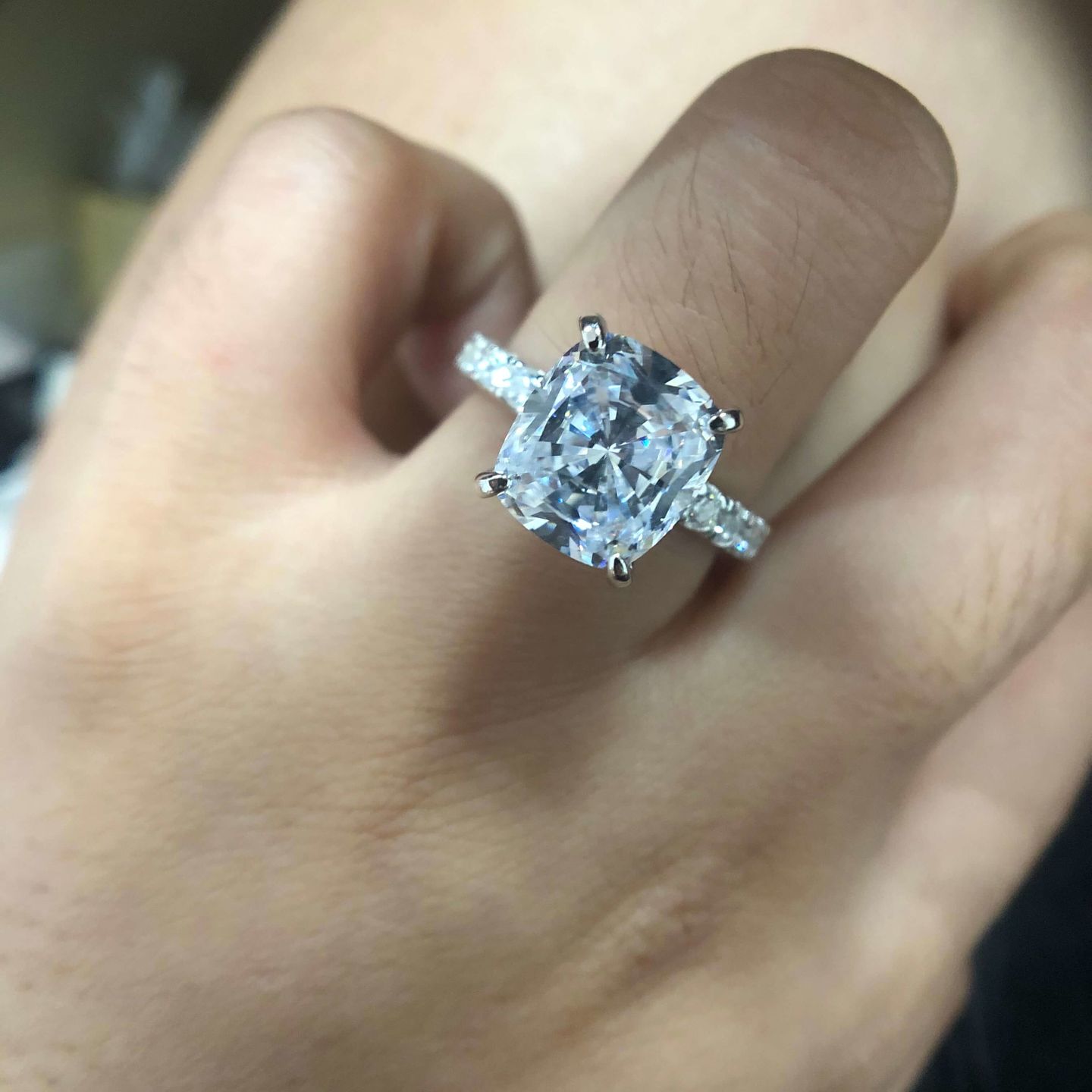Customer photo review of S925 3.0Ct Cushion Cut Engagement Ring In Sterling Silver
