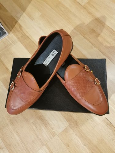 Customer photo review of Belgian Loafer Double Monk Strap - Tangerine Leather