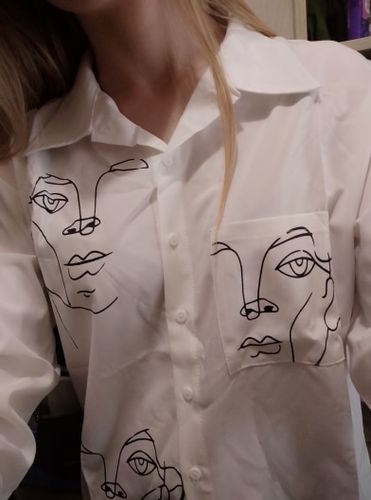 Customer photo review of Line art faces Shirt