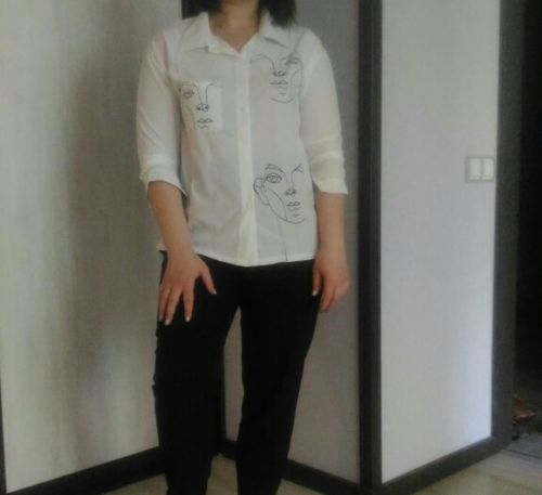 Customer photo review of Line art faces Shirt