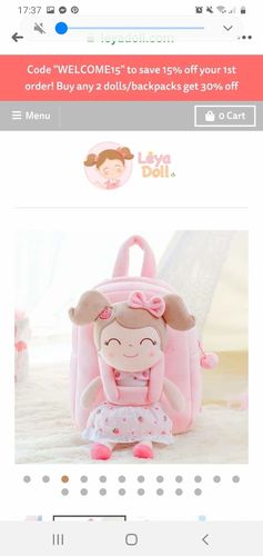 Customer photo review of Personalized Leyadoll Doll Backpack (Strawberry) - 2 Skin Tones