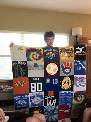 T-shirt quilt featuring warhawks volleyball, pack sports club by Jane from WI