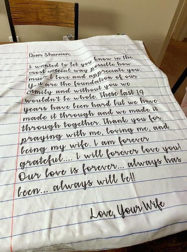 Customer photo review of PERSONALIZED LETTER BLANKET FOR YOUR LOVED ONES