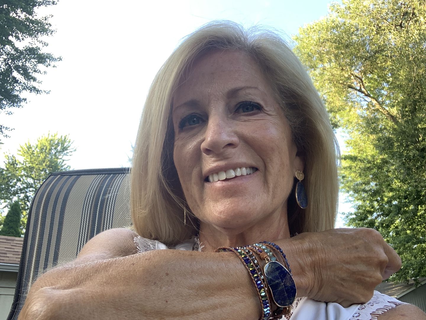 Customer photo review of Lapis Lazuli Protection Drop Earrings