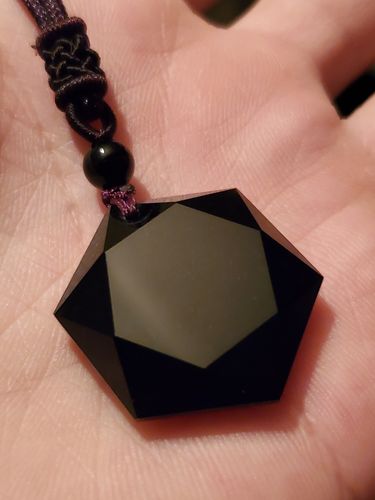 Customer photo review of Hexagonal Obsidian Necklace