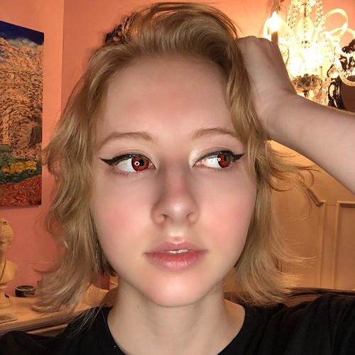 Customer photo review of Icoloured® Mystery Red Naruto Colored Contact Lenses