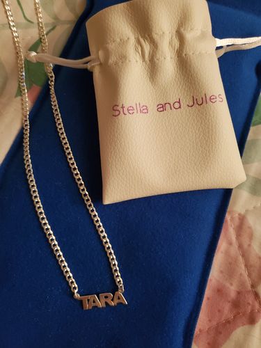 Customer photo review of Block Mini Name Necklace with Cuban Chain