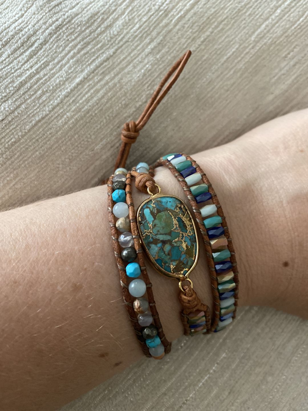 Customer photo review of Natural Turquoise & Jasper Wrap Bracelet
