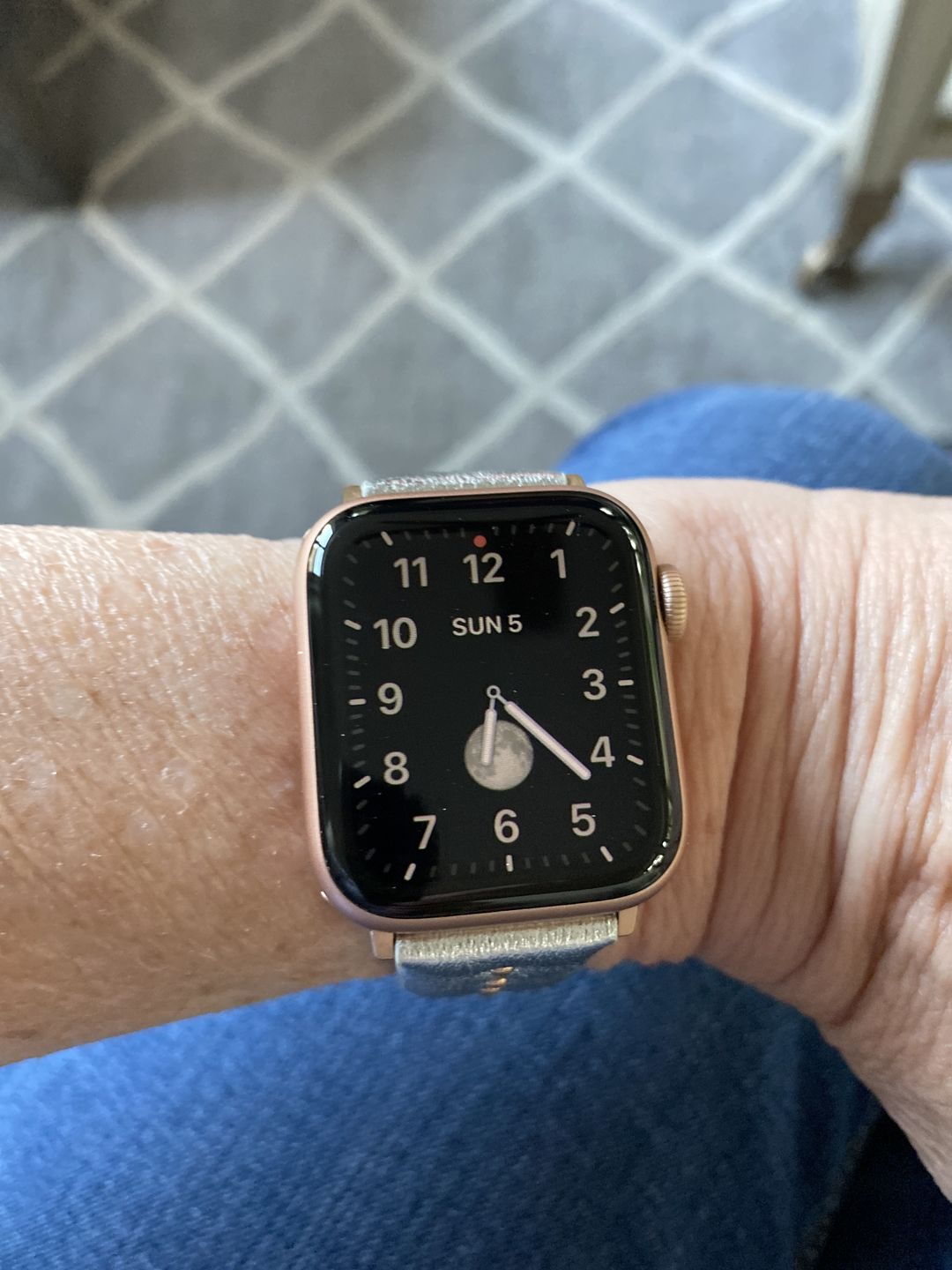 Customer photo review of Metallic Silver Stud Band for the Apple Watch in Rose Gold