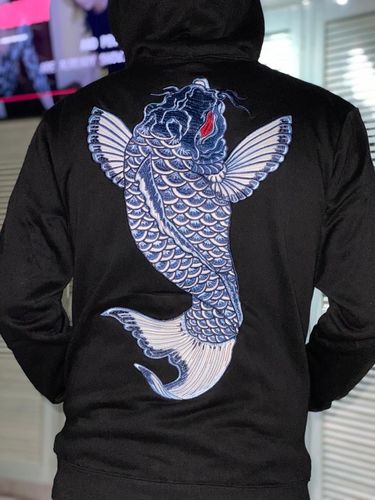 Customer photo review of Blue Koi Carp Embroidered Sukajan Hoodie
