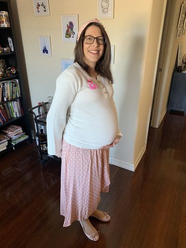 Customer photo review of Button-Down Maternity Knit Jumper in White