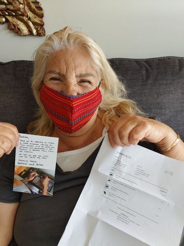 Customer photo review of PRE-ORDER Handwoven Face Mask