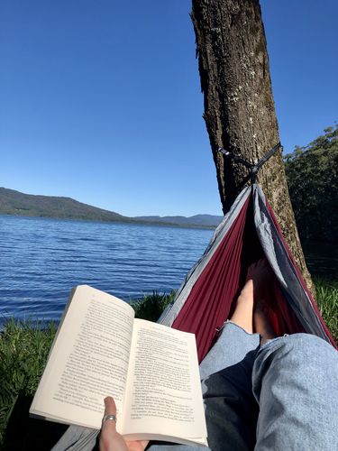 Customer photo review of Merlot Red - Recycled Double Hammock with Straps