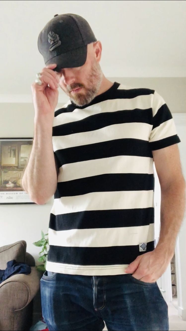 Customer photo review of Heavyweight Cotton Wide Striped T-Shirt - Black/White