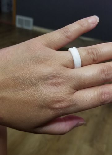 Customer photo review of Women's 4Love Silicone Ring. Soft, Comfortable & Durable Wedding Band. US Design Patent