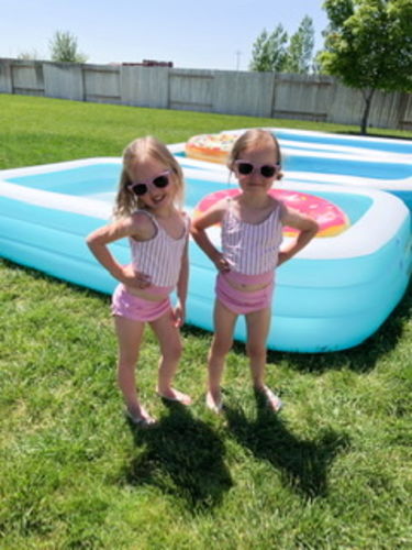Customer photo review of The Mini Lounger Top | Pink & White Stripe