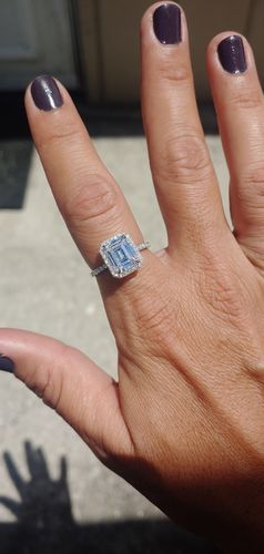 Customer photo review of Louilyjewelry Sterling Silver Halo Emerald Cut Engagement Ring