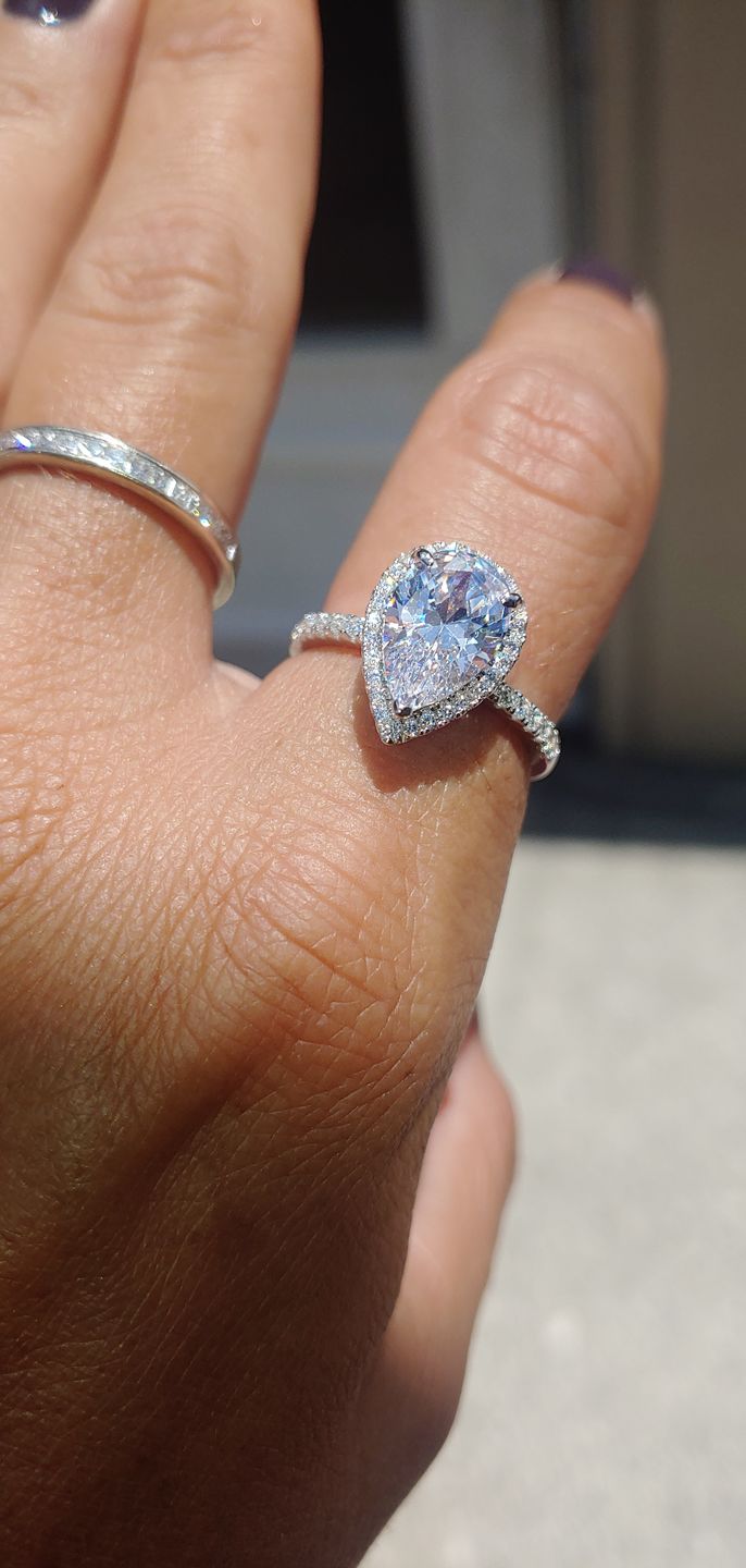 Customer photo review of S925 Halo 2.2Carat Pear Cut Engagement Ring In Sterling Silver Everyday Wearable Ring
