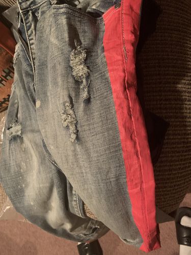 Customer photo review of Side Stripe Distressed Skinny Fit Track Denim Bleach - Pink (M4708R1D)