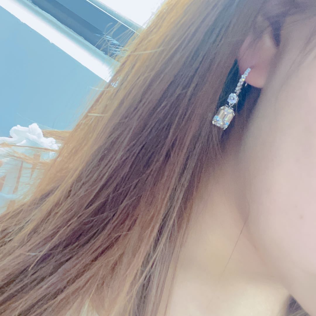 Customer photo review of Louily Sterling Silver Luxury Emerald Cut Drop Earrings