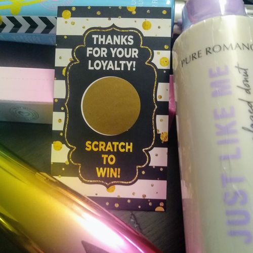 Customer photo review of Gold and Black Stripes Loyalty Scratch Off Cards!